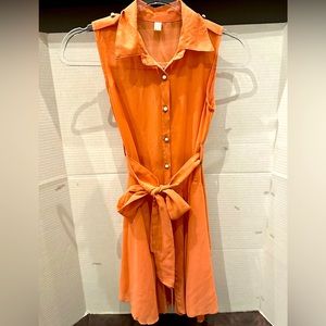 Sheer chiffon sleeveless dress in orange